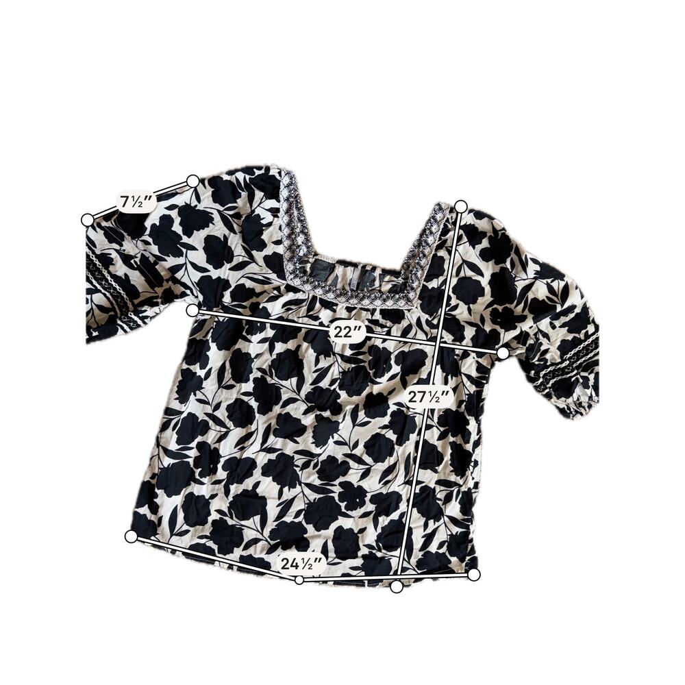 Kaktus black and white floral 100% cotton square neck top XL euc - Picture 2 of 6